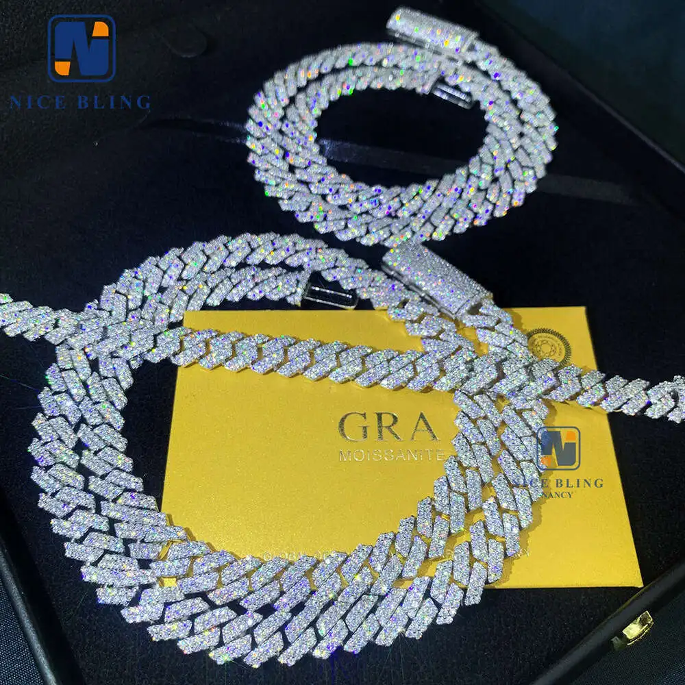 8mm 10mm Hip Hop Necklace Fashion Style S925 Vvs Moissanite Iced Out Jewelry Moissanite Diamond Cuban Link Chain