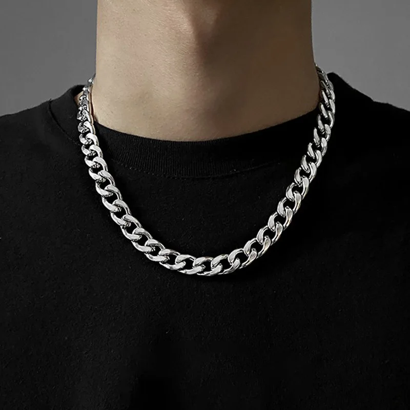 

Punk Cuban Chain Necklace for Men Boys 45-65cm Collarbone Chains Minimalist Versatile Design Hip-Hop Jewelry Party Accessories