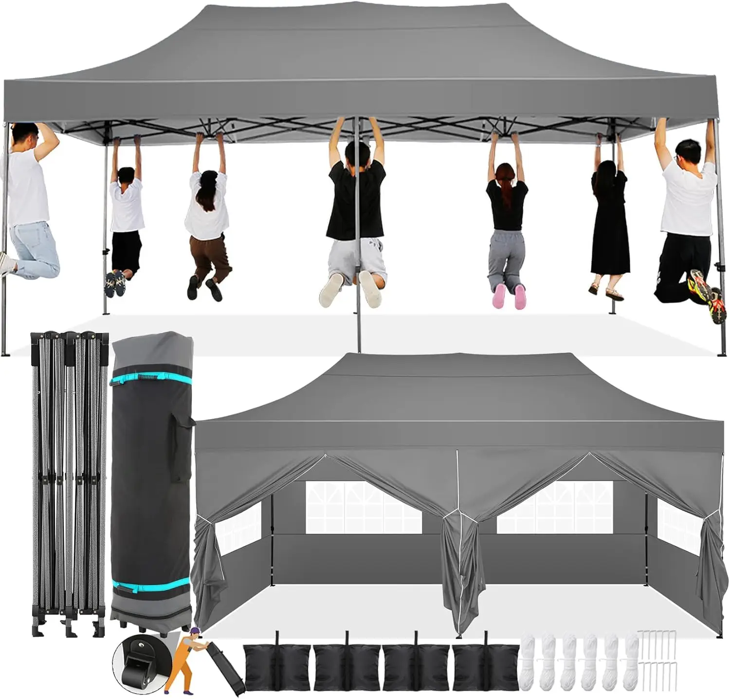 Cobizi 10X20 Pop Up Canopy With 6 Sidewall,Heavy Duty Canopy Upf 50+ All Season Wind Waterproof Commercial Outdoor Wedding