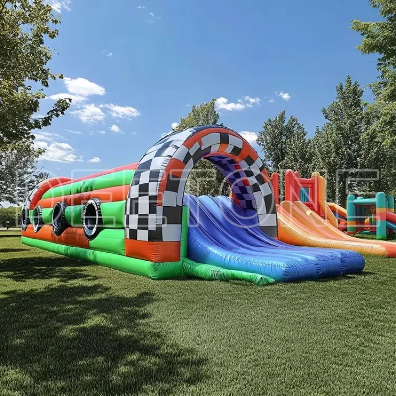 Newly Upgraded Outdoor Commercial Bamboo Theme Inflatable Castle House With Slide Inflatable Obstacle Outdoor Commercial Bamboo