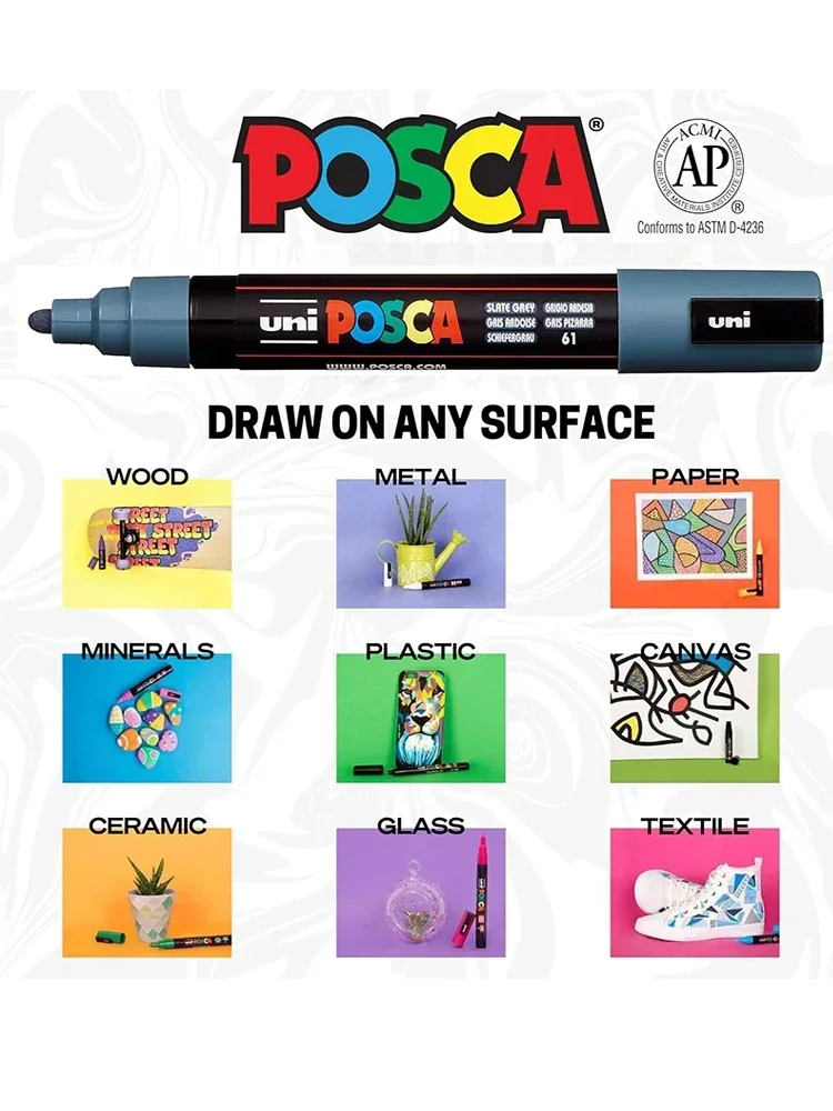 8pcs Japan UNI POSCA Markers Set PC-5M Permanent Acrylic Paint Pen Quick Dry Graffiti Painting Art Supplies Japanese Stationery
