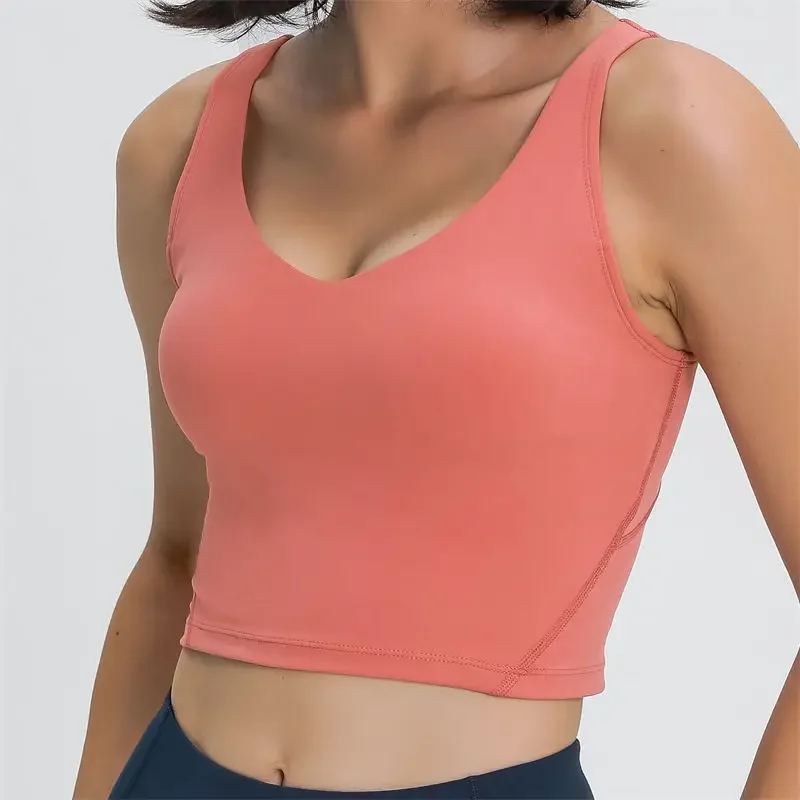 Nepoagym PASSION Women Crop Tank with Shelf Built In Bra Workout Top with Removable Padding Longline Sports Bra for Lounging