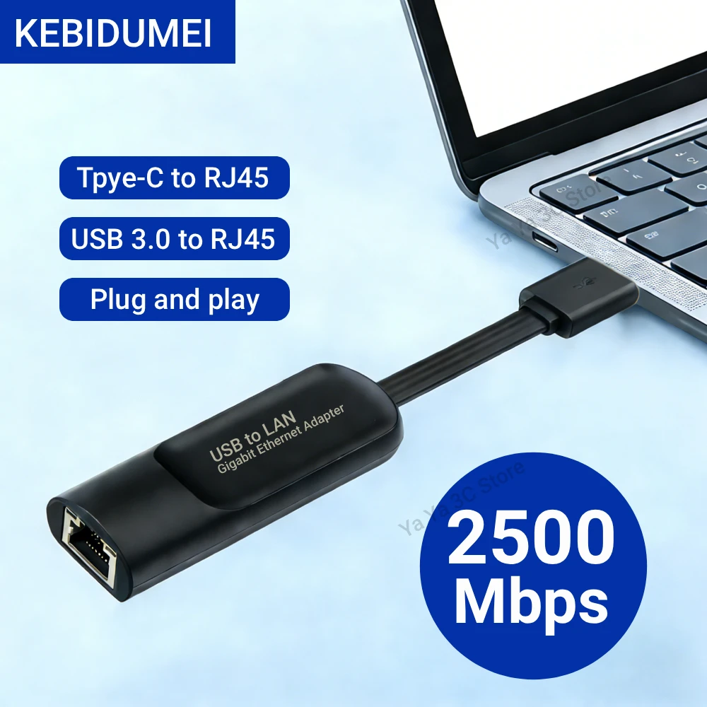 2500Mbps Ethernet Adapter 2.5G USB 3.0 Type C to RJ45 Network Card Wired Ethernet Gigabit Adapter Lan Card Hub for MacBook iPad