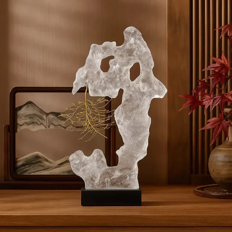 Transparent resin sculpture gold branches, Chinese home decoration, handmade desktop art