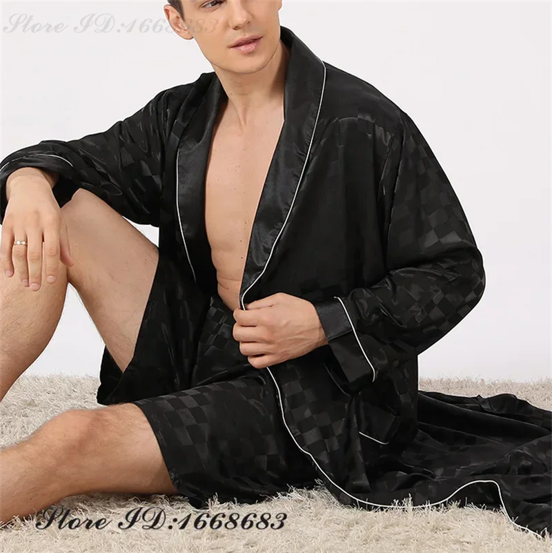 

PLUS SIZE Men Sleepwear Robe Satin Pajamas Tops Open Night-Robe Kimono Half Sleeve Kimono Bathrobe Gown Nightwear Loose Homewear