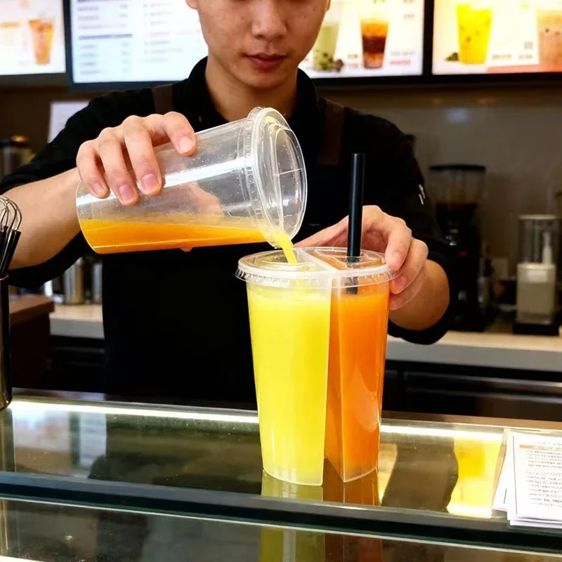 2-in-1 Disposable Plastic Cups, Clear Dual Chamber Drinking cup Bubble Boba, Tea, Coffee, Cocktails One Use Kitchenware