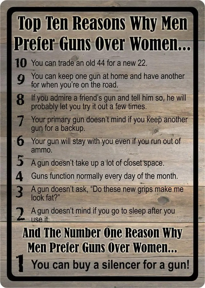 Top 10 Reasons Men Why Men Prefer Guns Over Women - Vintage Aluminium Sign Funny Tin Sign Bar Restaurant Cafe Wall Decor Home De