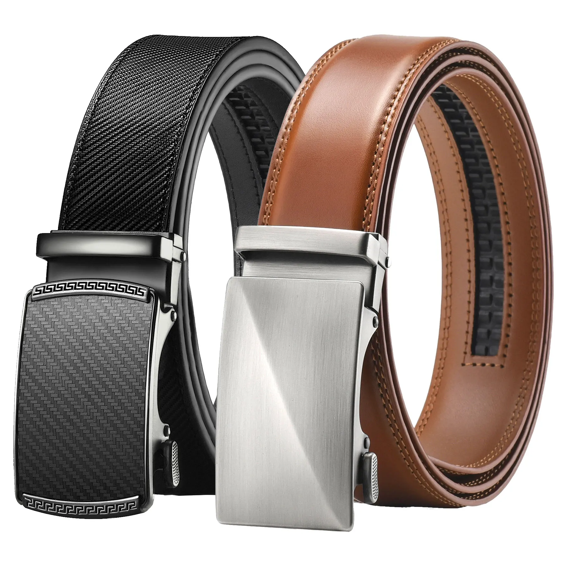 

Мужской кожаный ремень из 2 предметов, скользящий ремень из кожи премиум-класса, деловой ремень с храповым механизмом и пряжкой с автоматическим щелчком