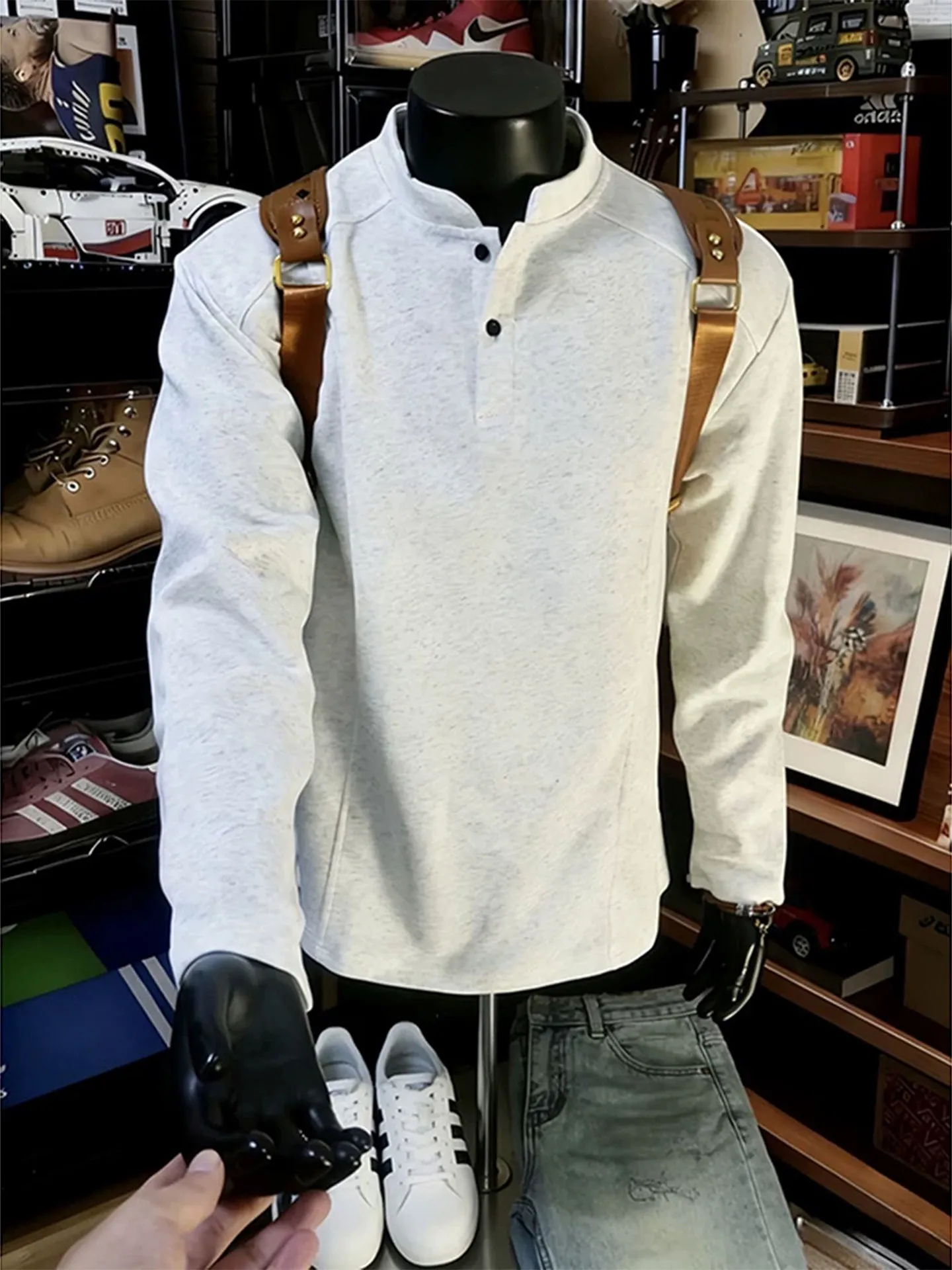 

Men's Thiened Long Sve irt Hoodie Inner Wear Fce Lined Heavyweight American Sle oulder Fit Autumn Winter