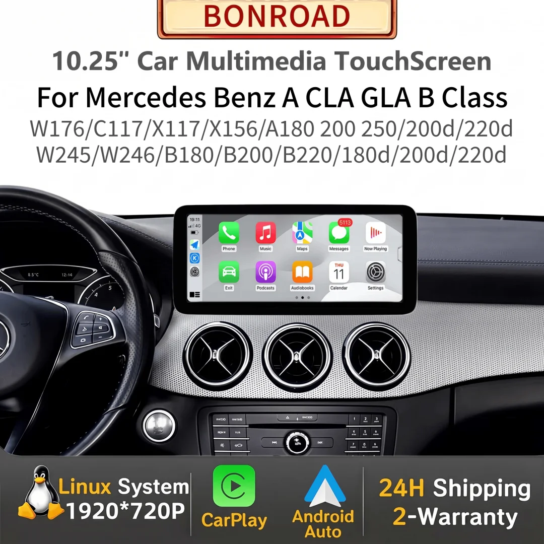 Bonroad 10.25'' Car Multimedia Radio For Mercedes Benz A Class CLA GLA W176 C117 X156 B Class W246 Wireless CarPlay Android Auto