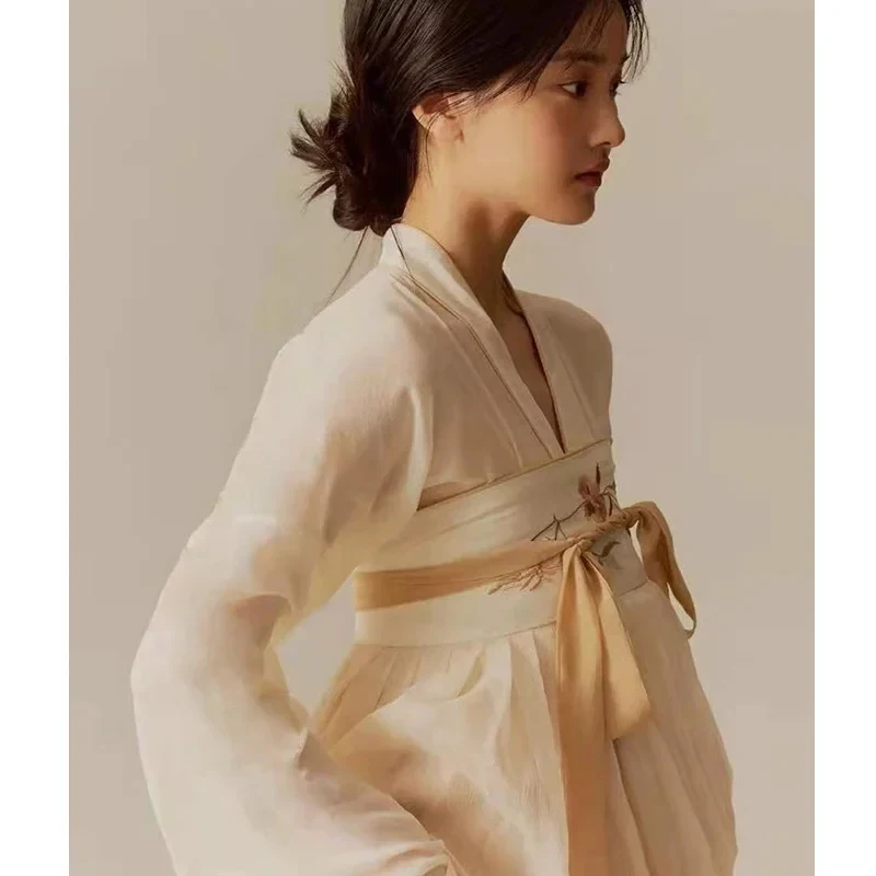 xiaoxiao Ancient Apricot Hanfu Suit Traditional Chinese Tang Costume Spring Autumn Long Horse Face Skirt Classic Gentle Vintage - view 5