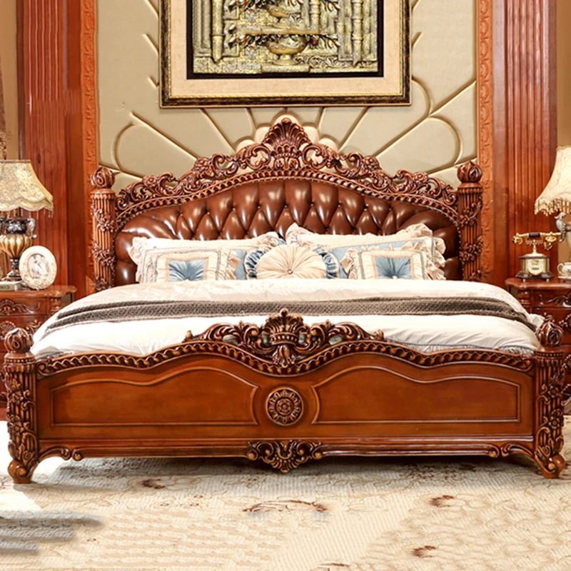 American Princess Oak Double Bed Wood European Style Leather Modern Storage Queen Bed Bedroom Luxury Cama Box Casal Bedroom Set