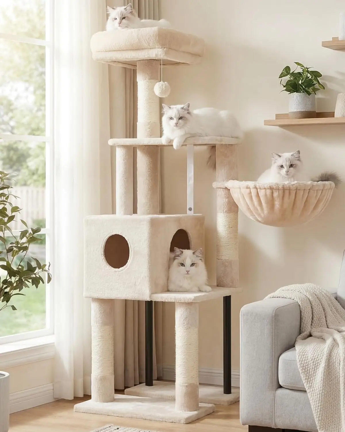 

Кошачья лежанка Heybly, 49,2 дюйма, кошачья башня для домашних кошек, просторный домик-квартира для кошек со скрытым пространством, прочная стальная труба, мягкий плюш.