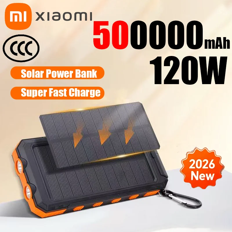Xiaomi 500000mAh سعة كبيرة بنك الطاقة الشمسية المحمولة بطارية خارجية التخييم في الهواء الطلق شحن سريع آيفون سامسونج 2026