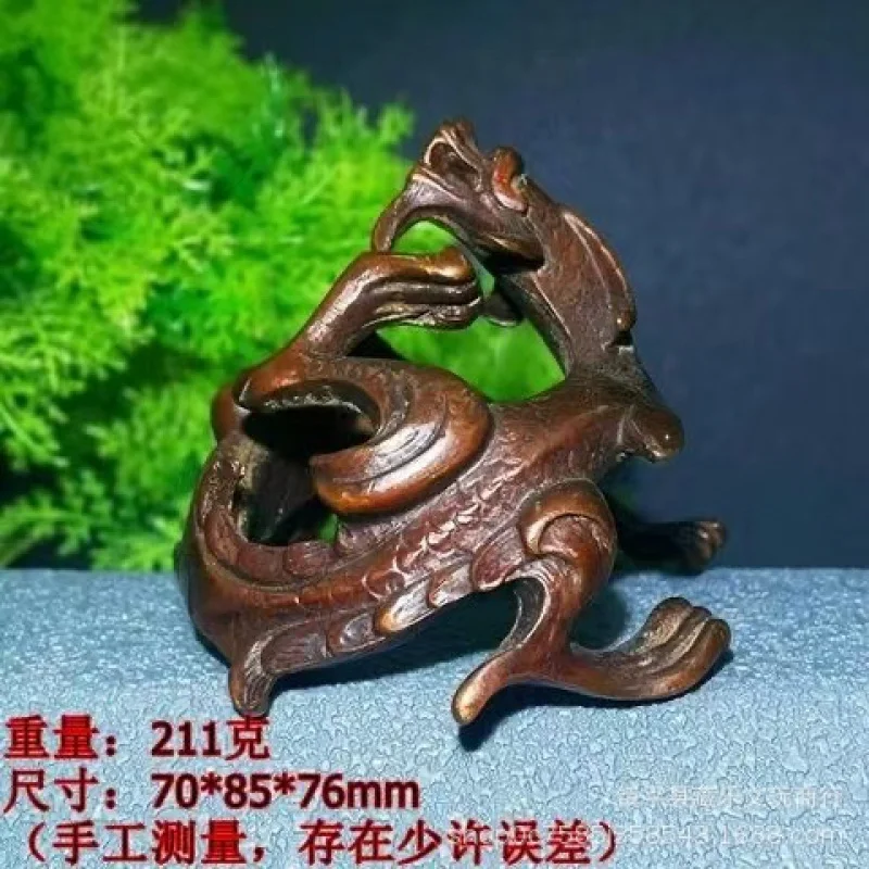 Antique Four Treasures of the Study: Ornament, Patinaed Old Bronze Item, Vintage Dragon Pen Rest