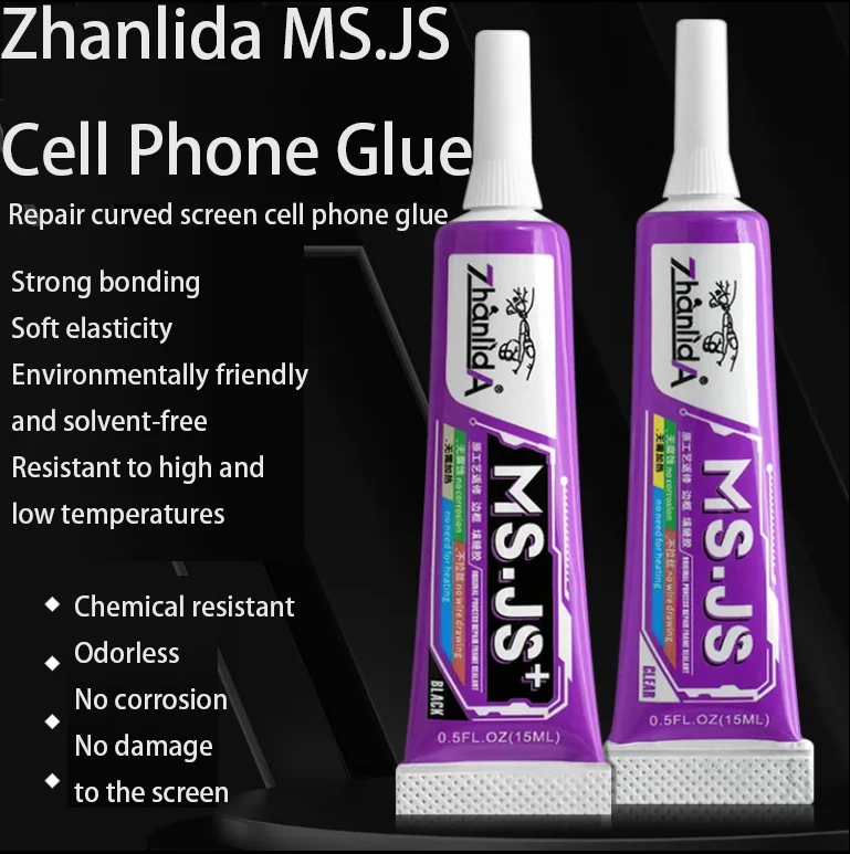 Zhanlida MS.JS-Colle transparente noire pour réparation de téléphone portable, 110ml, 50ml, 15ml, mastic pour écran incurvé