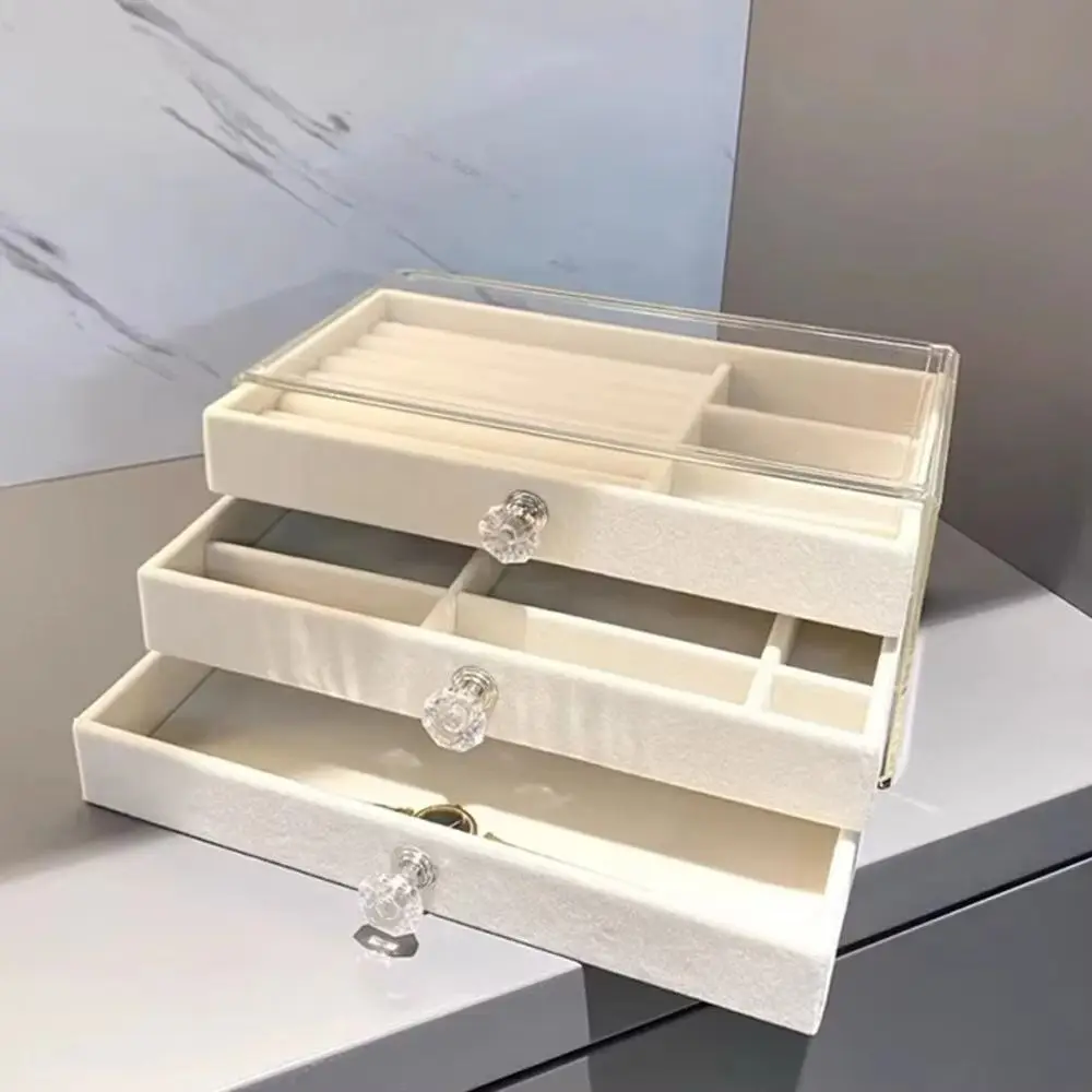 Flanell-Schmuckschatulle mit hoher Kapazität, 3-lagige transparente Schubladen-Aufbewahrungsbox, oxidationsbeständige mehrschichtige Acryl-Schmuckschatulle