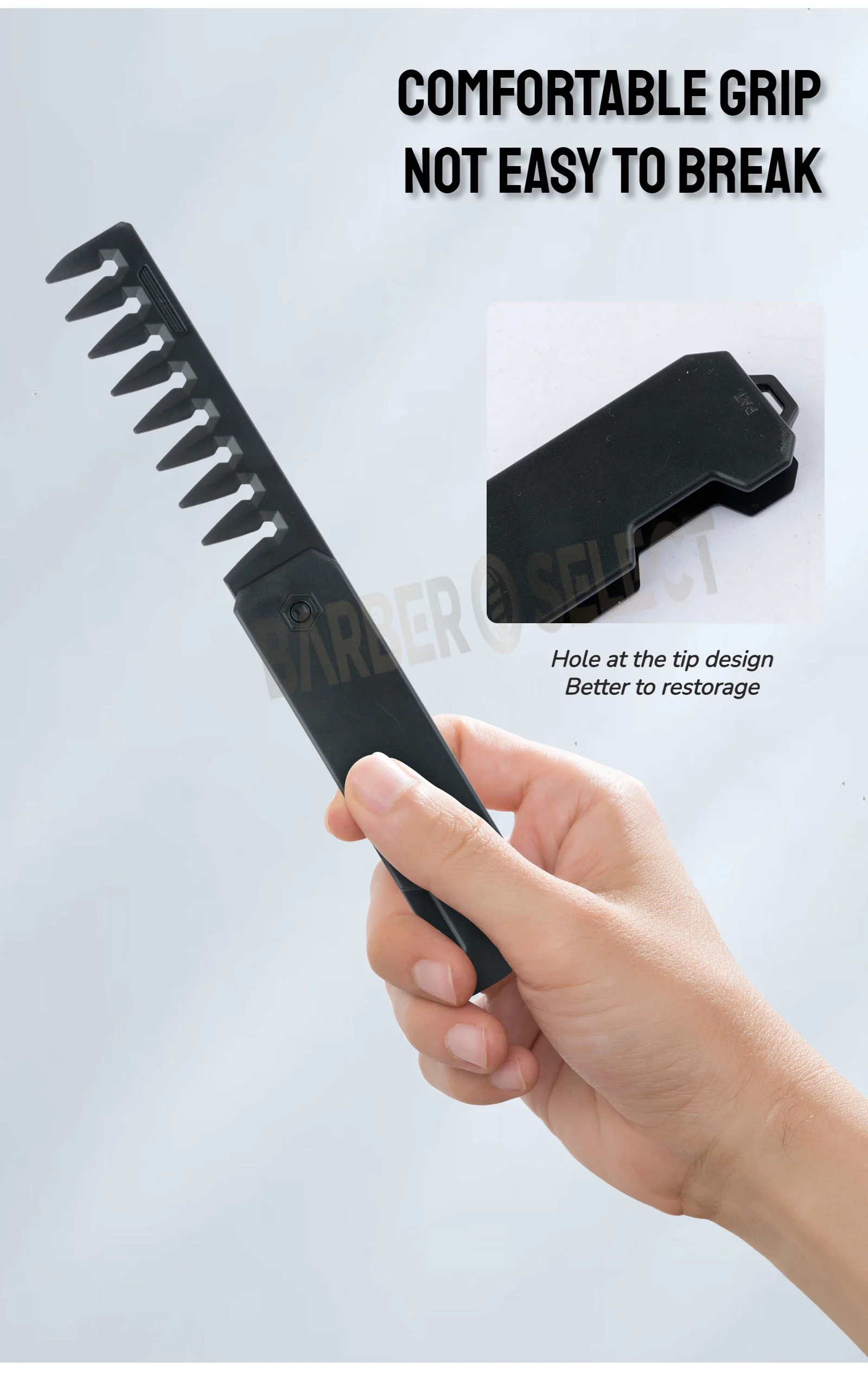 Neuester 1/2/3-in-1 tragbarer Klappkamm, Friseur-Clipper-Kamm, breitzahniger Kamm für Ölhaar, Mini-Bartkamm, Styling-Werkzeug für den Salon. – Detail 14
