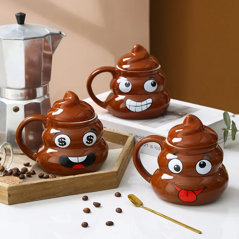 

Funny Poop Coffee Mugs Creative Ceramic CupHousehold Kitchen Milk Cup With Spoon OfficeDrinking Cups High-capacity Water Cups