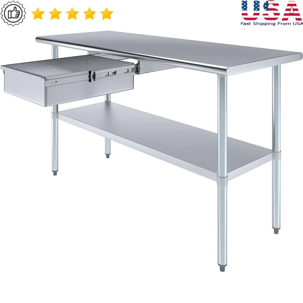 

Heavy Duty Stainless Steel Table with Drawer Kitchen Garage Laundry NSF Certified Utility Workbench Multi-Purpose Commercial