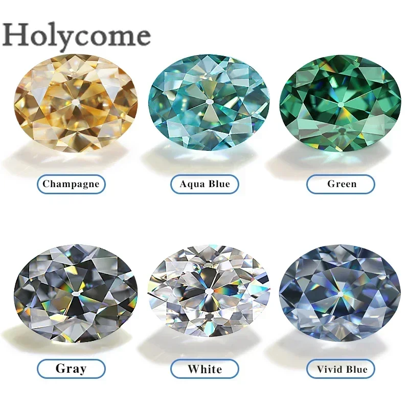 

Holycome Moissanite Oval Shape 3x5-13x18mm European Cut Multiple Colors Loose Stone Chic Gems Test Positive VVS1 GRA Certificate