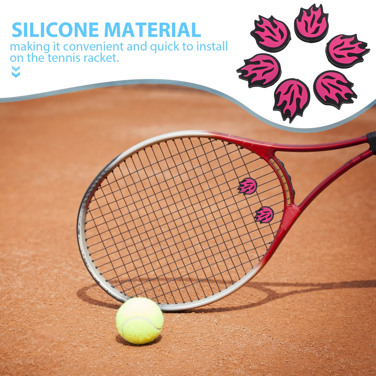 6Pcs Flame Pattern Tennis Racket Dampener Soft Silicone Vibration Absorber Shockproof Anti-Vibration Damper for Tennis Racquet