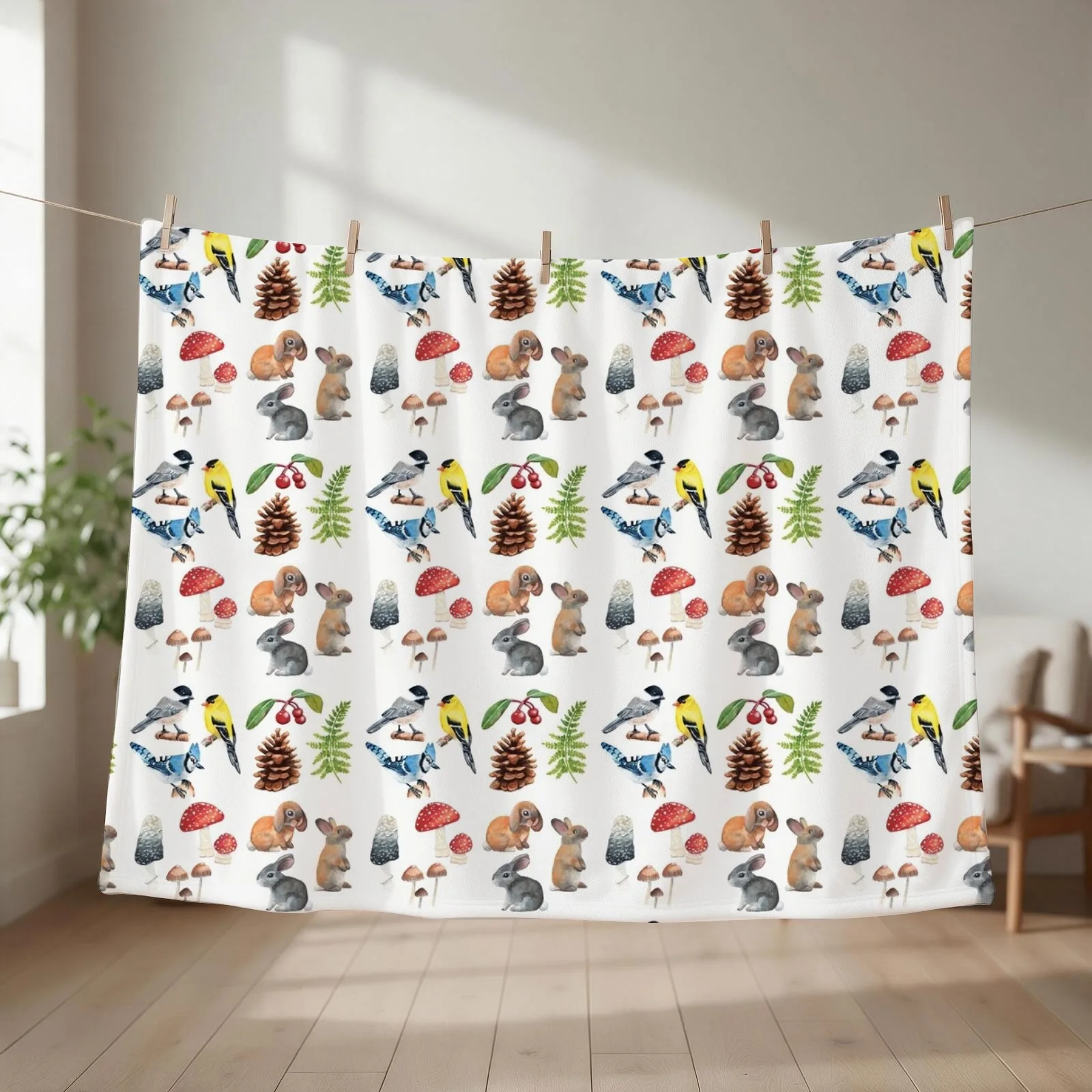 Woodland Flora and Fauna Throw Blanket