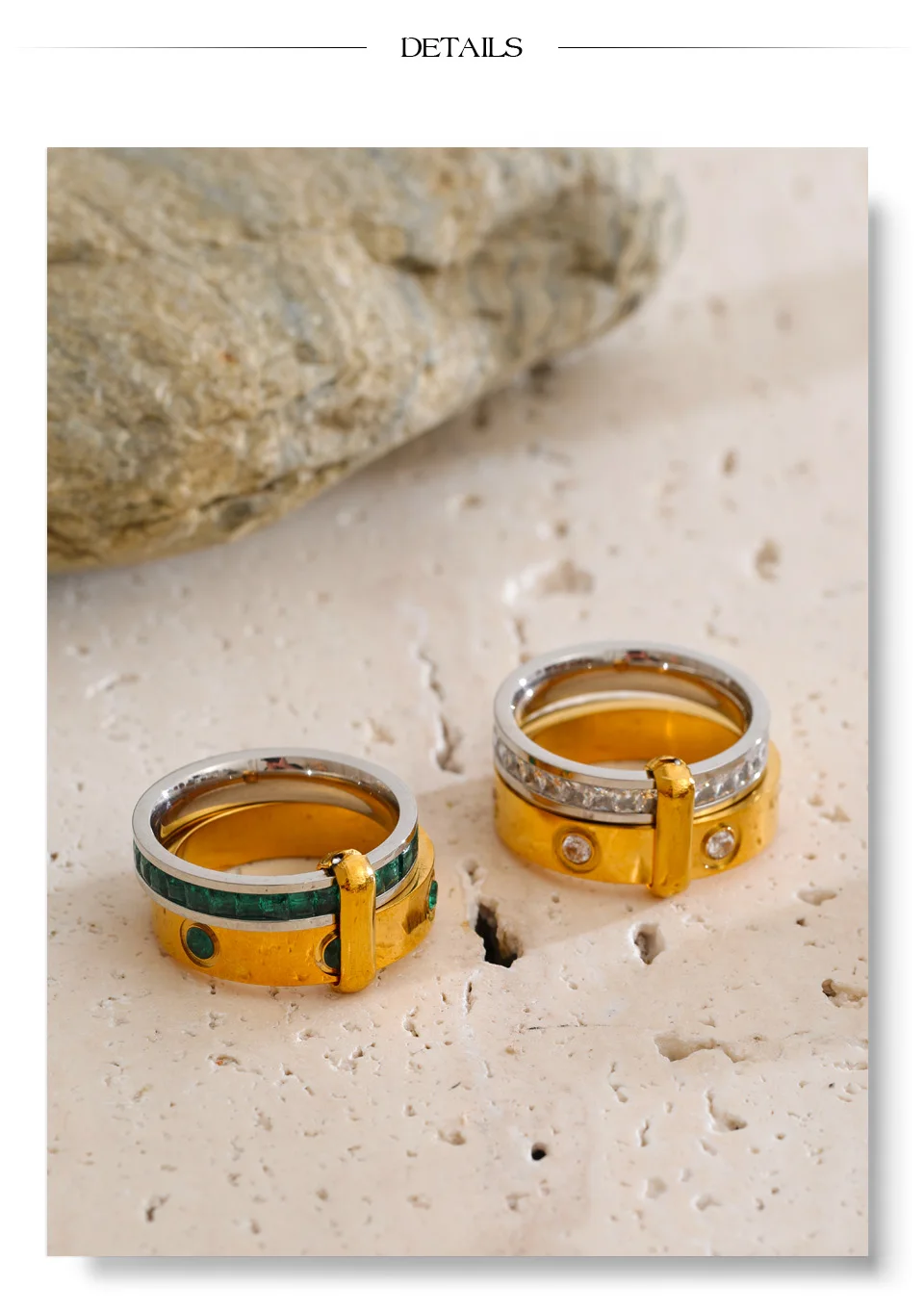 Yhpup Größe 678 Edelstahl-Zirkonia-Ring mit rundem Doppelschicht-Overlay-Guss, modischer Sommer-Alltags-Charm-Schmuck – Detail 7