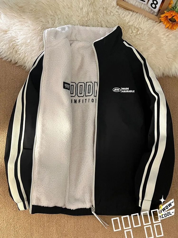 

Двусторонняя куртка из овечьей шерсти для мужчин, утепленная, осенне-зимняя, в американском стиле, модная, брендовая, для молодежи и подростков