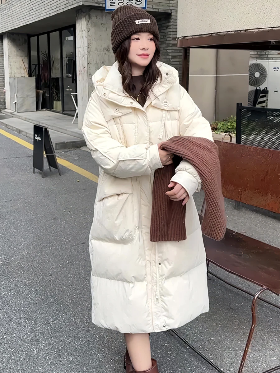 

Утепленное пуховое пальто Thiened Warm White Du Down Jaet: Новая модная зимняя модель с капюшоном, длинное, объемное, для женщин, трендовое, для повседневной носки, Duling Down