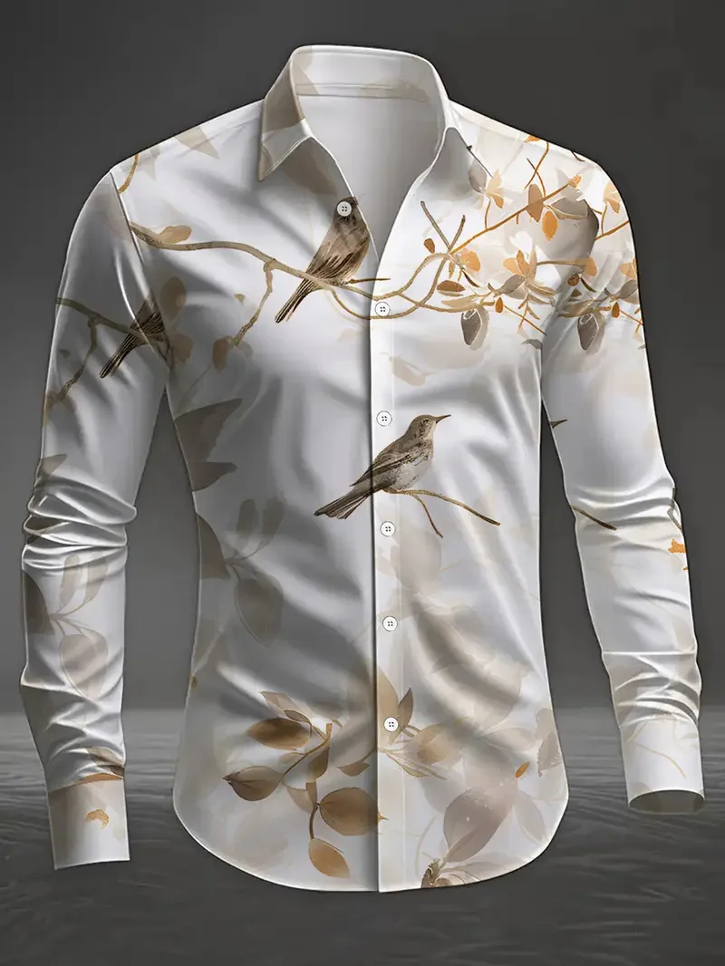 New Men's Casual Shirt Long Sleeve Button Flap Collar 3D Striped Printed Shirt Men's Fashion Long Sleeve Shirt Top