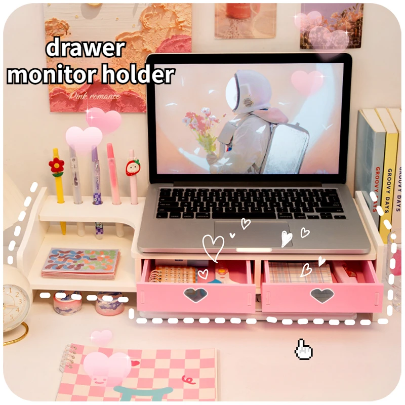 Kawaii Computer Laptop erhöht Stand halter Workstation Desktop mit Schublade Aufbewahrung sbox Organizer Monitor Laptop Büro Regal