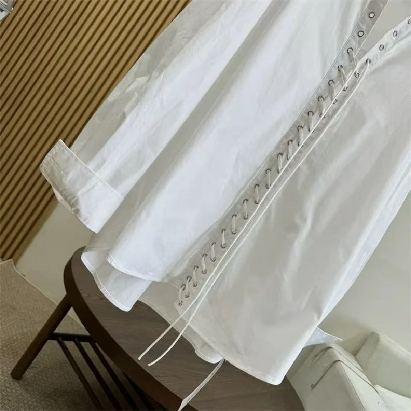 Design exclusivo preto branco blusas de algodão camisas para as mulheres 2026 primavera verão outono nova tendência da moda solta casual topos blusas