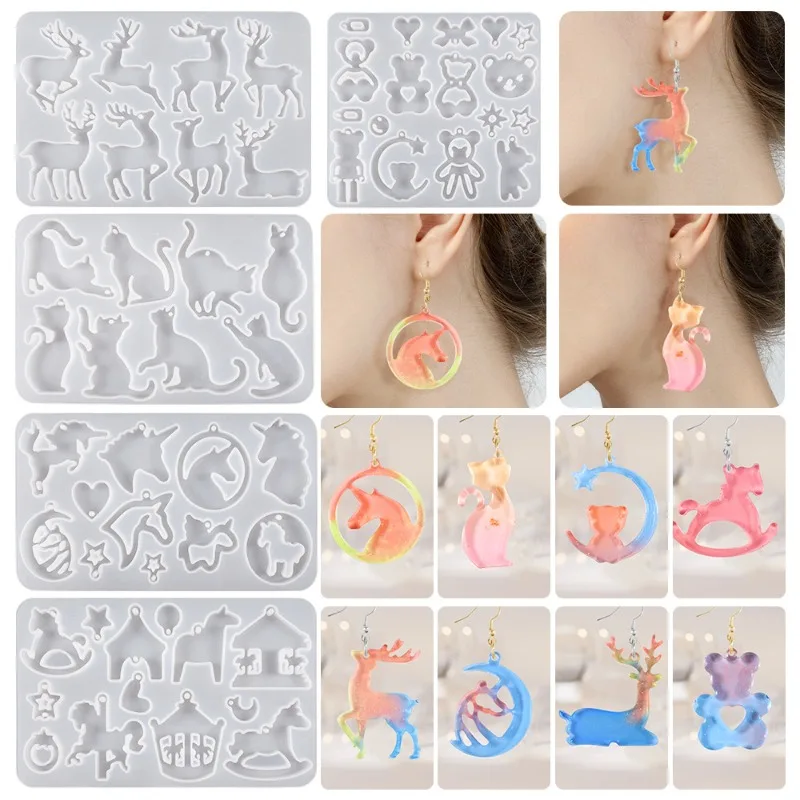 Diy Crystal Epoxy Pendant Earrings Silicone Mold Unicorn Violent Panda Mi Trojan Elk Christmas Listing Silicone Molds