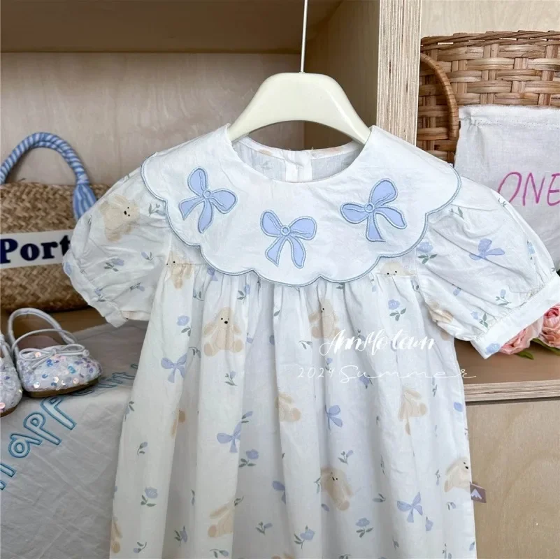 Summer 2025 Kids Clothes for Baby Girls Dress Cute Cartoon Rabbit Bow Floral Dress Sweet Party Dresses Lolita Dress 2-8y