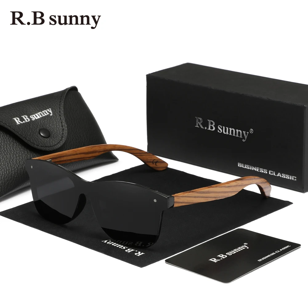 RBsunny Handmade Zebra Wooden Sunglasses Polarized UV400 Men Women Rimless Glasses High Quality Mirror Lens Driving Eyewear