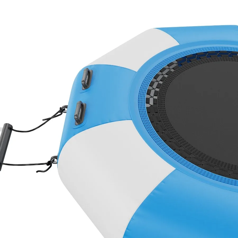 Inflatable Water Bouncer 6.5ft Recreational Water Trampoline Portable Bounce Swim Platform with 3Step Ladder Electric Air Pump