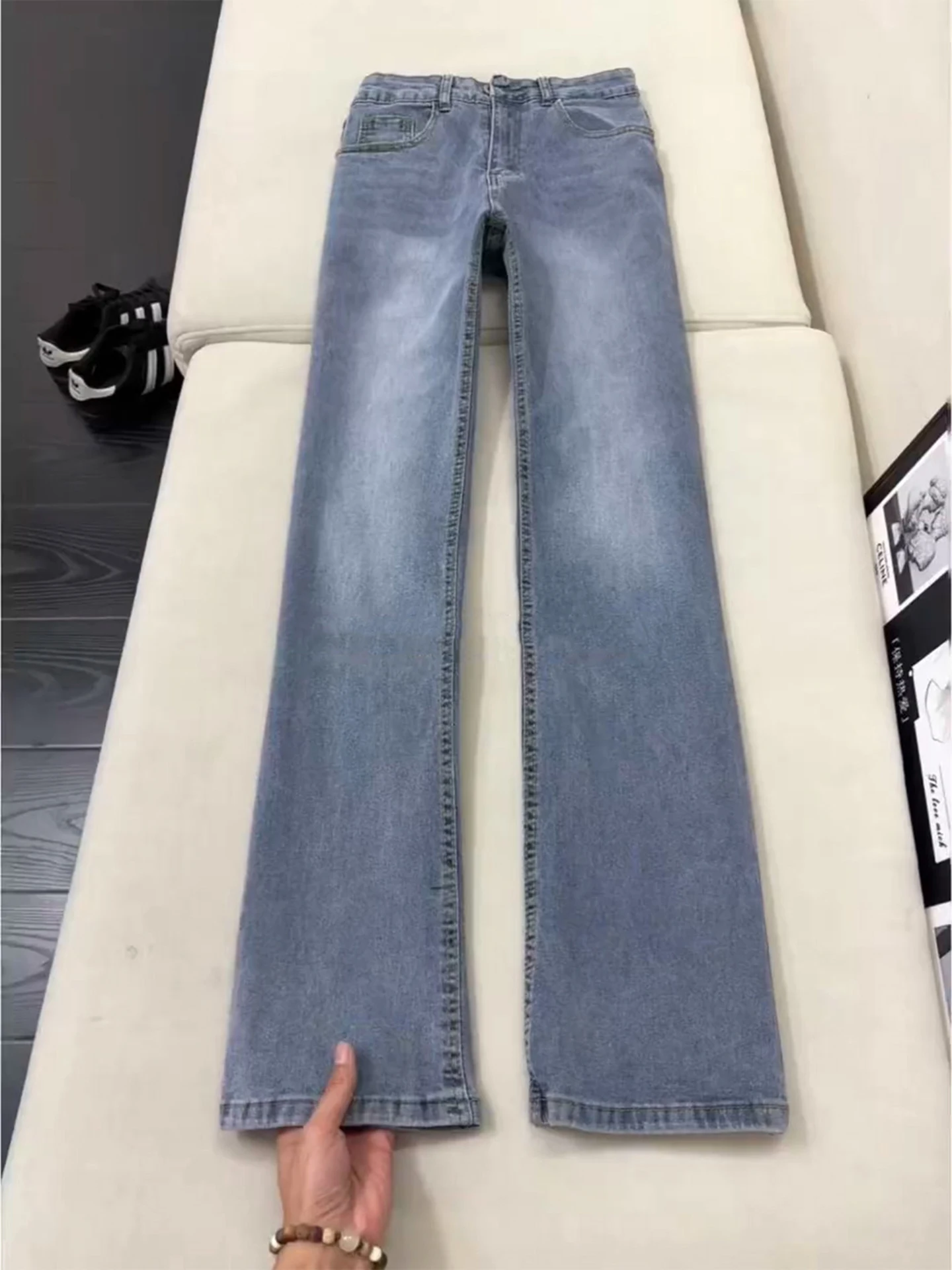 

Мужские джинсы Cleanfit: прямые, зауженные, синие, с эффектом потертости, средней посадки, из смесового хлопка и полиэстера, повседневные