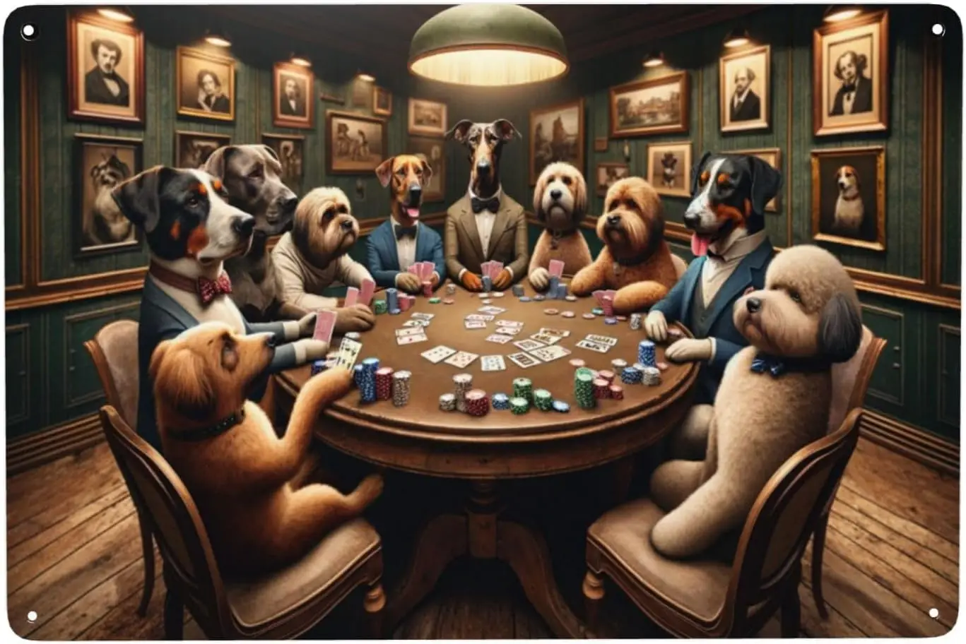 

1s,Canine Cardsharps Vintage-Inspired Metal Wall Art decor Humorous Dogs Playing Poker Tin Sign for Game Room, Bar, or Man Cave