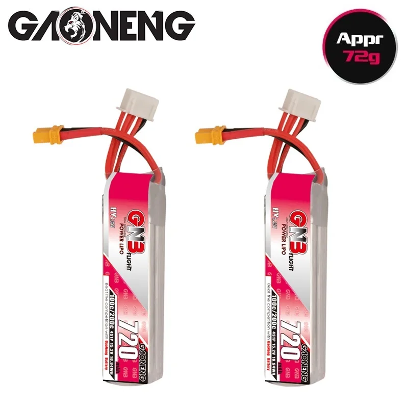 GAONENG GNB 720mAh 4S 15.2V HV Lipo Battery MAX 100C/200C for RC Tinywhoop FPV Frame Kit Racing DRONE With  XT30U-F Plug