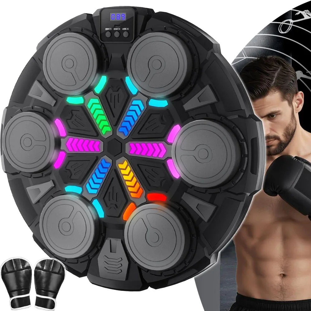Machine de boxe musicale, machine de frappe avec gants, jeu de boxe mural avec 3 modes et 5 vitesses, entraîneur pour adultes, équipement de boxe pour la maison, cadeaux d'anniversaire.