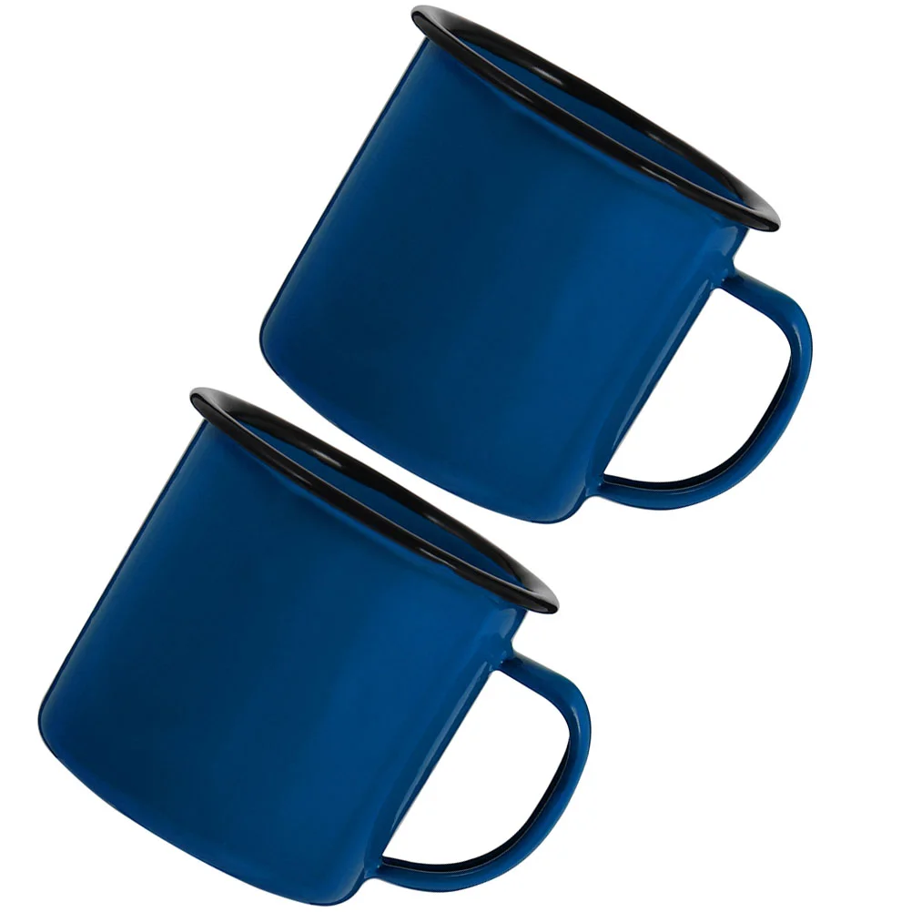 

2 Pcs Drinking Cup Retro Water Mug Tea Enamel Glass Blue Vintage Style Mugs