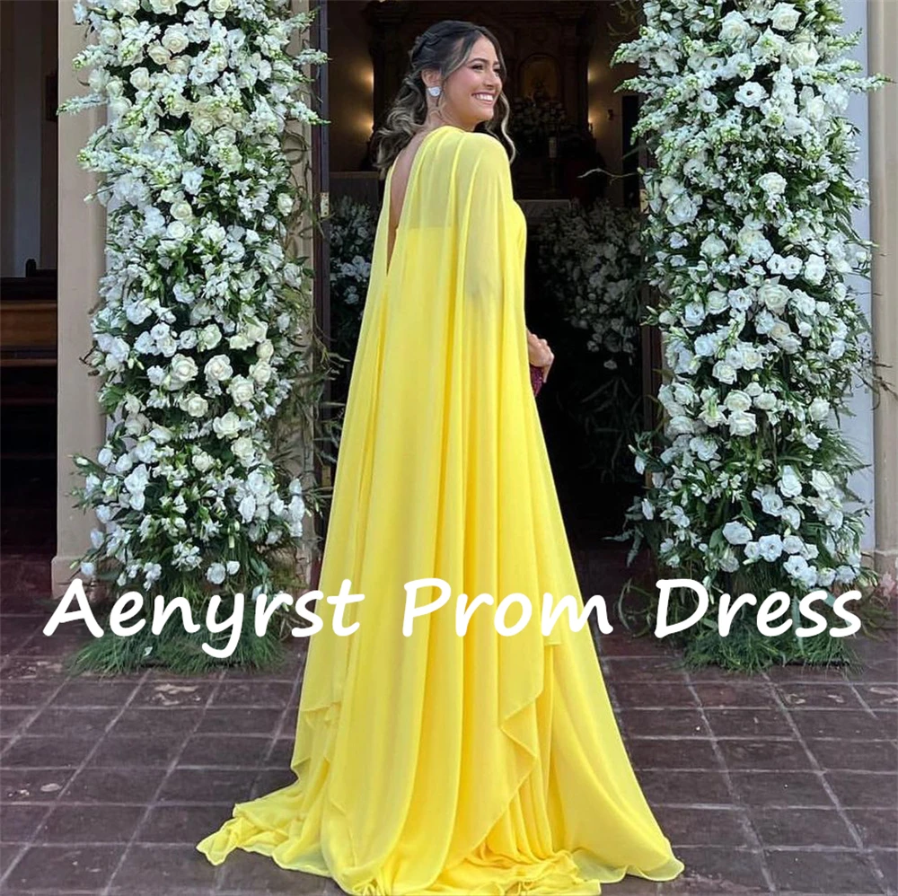 Aenyrst Saudi Arabia Yellow Strapless A Line Evening Dresses With Jacket Chiffon Holiday Gowns Floor Length Dinner Party Dress