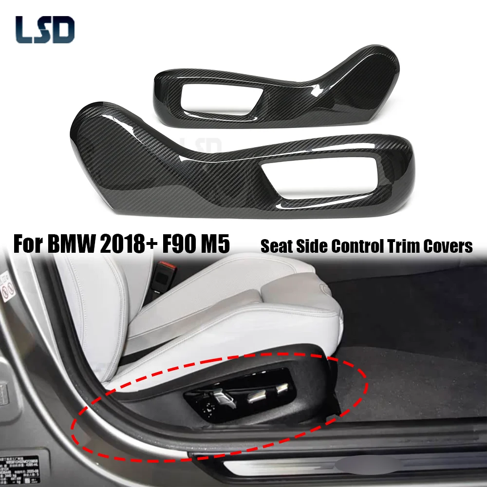 

2 Pcs For BMW 2018-23 G30 M5 F90 Dry Carbon Fiber Seat Side Control Frame Interior Trim Cover Sticker Forged