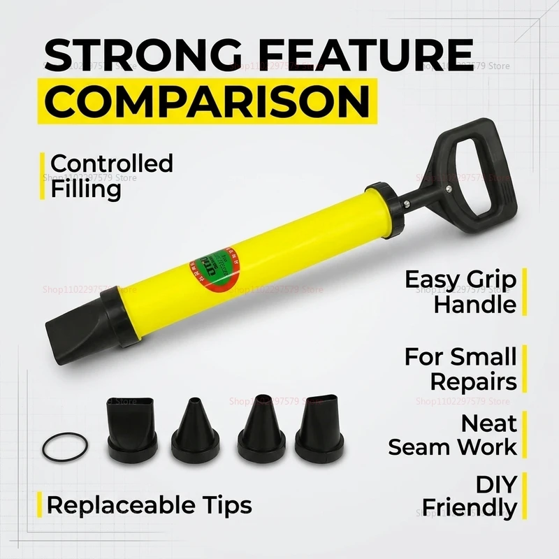 Concrete Gun Grouting Gun Mortar Caulking Applicator Cement Filling Tool with 3 Nozzles Concrete Repair DIY Construction Tool