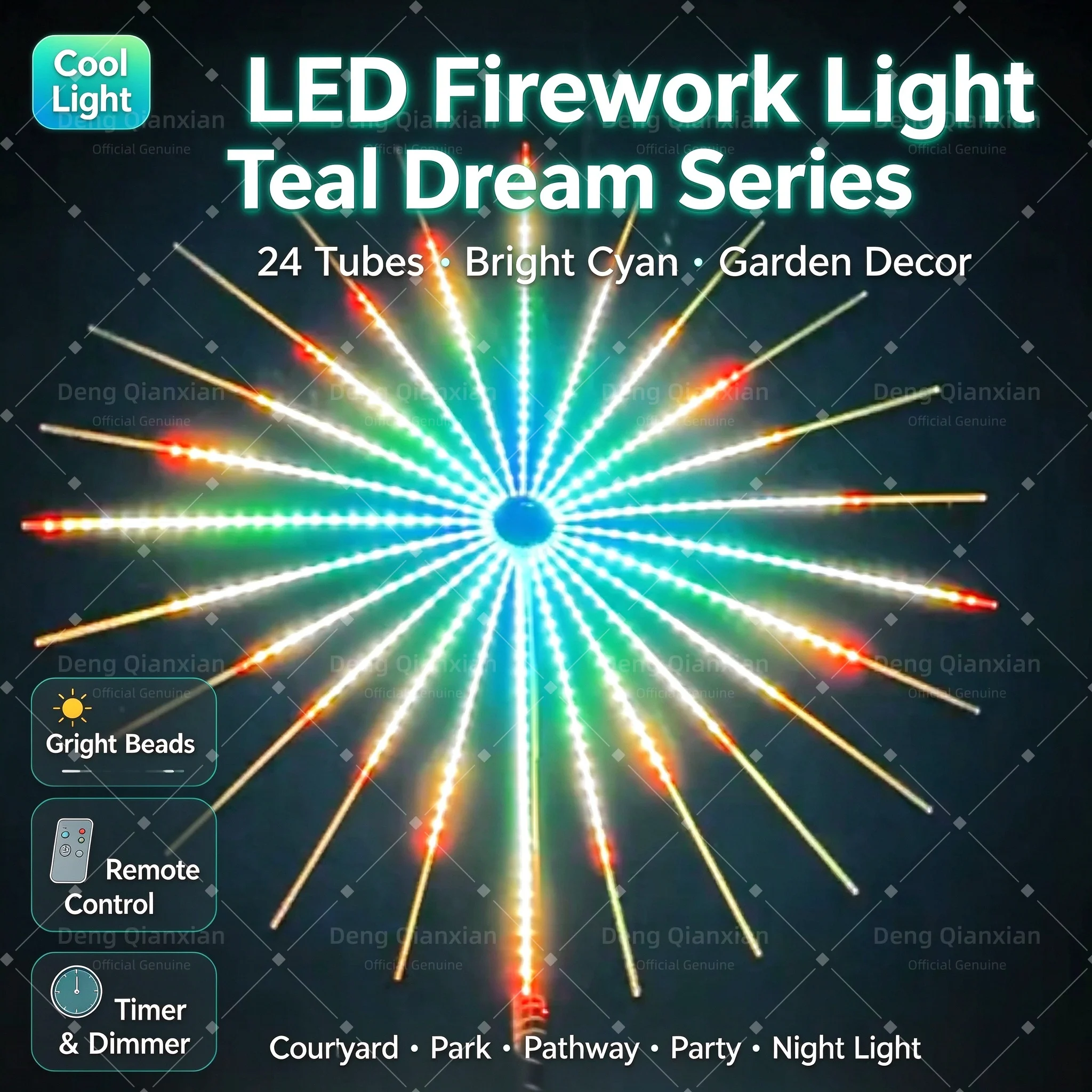 Firework LED String Lights Outdoor, 24 Tubes RGB Sound Activated, Waterproof, APP Control, Holiday Party Courtyard