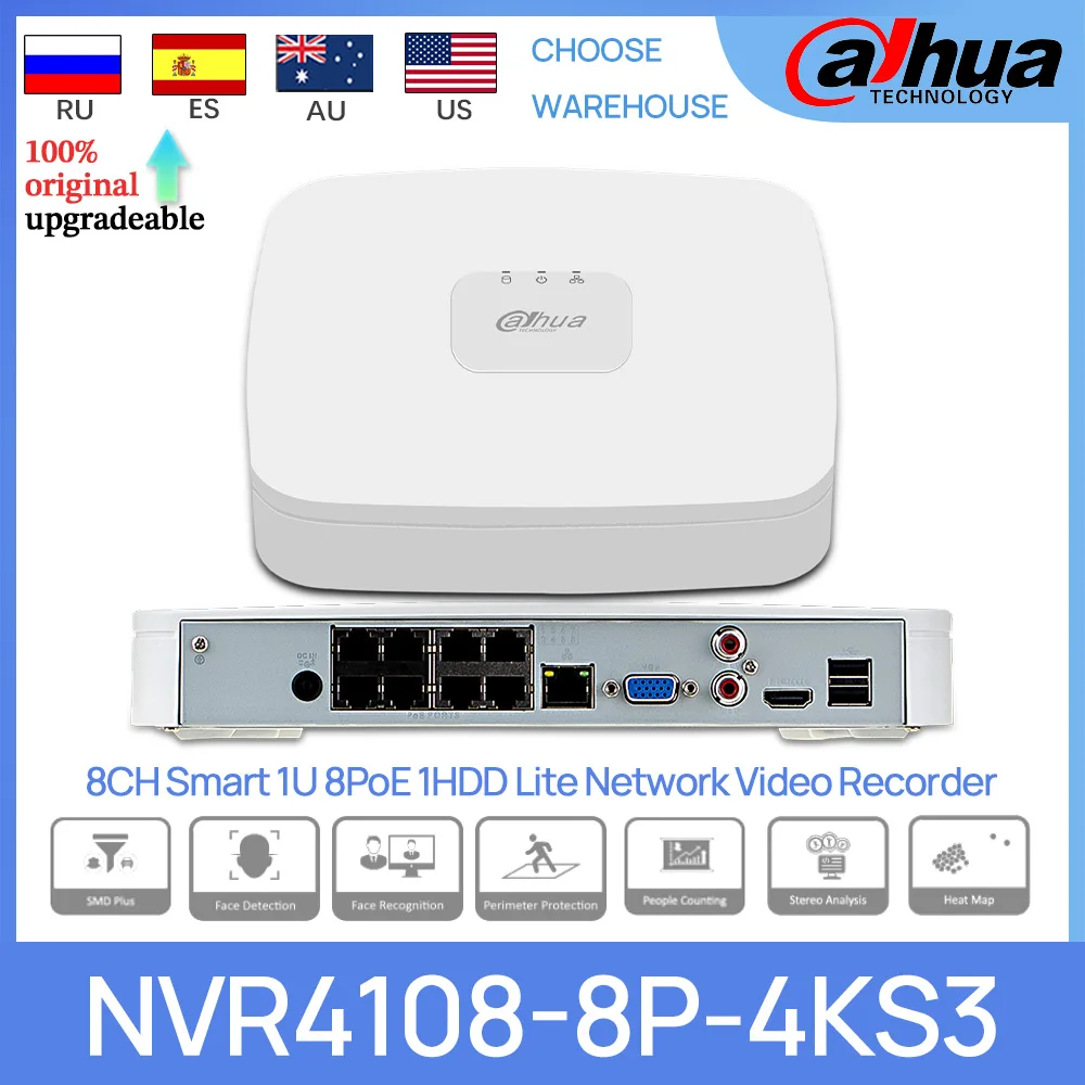 

Dahua NVR4108-8P-4KS3 8CH Smart 1U 8PoE 1HDD Lite Network Video Recorder Perimeter Protection Face Detection AI NVR H.265+