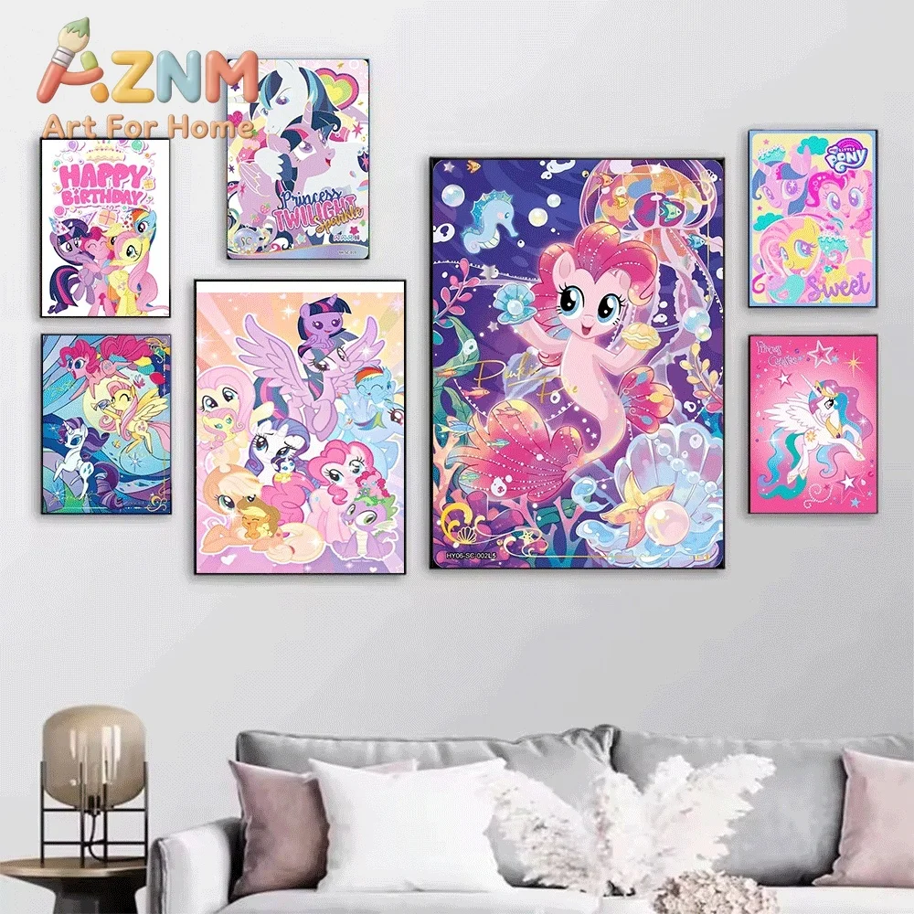 My Little Pony Fluttershy Cute Pastel Gradient Card Canvas Painting Unframed Sweet Cartoon Pony Wall Art Poster for Girls Bedr