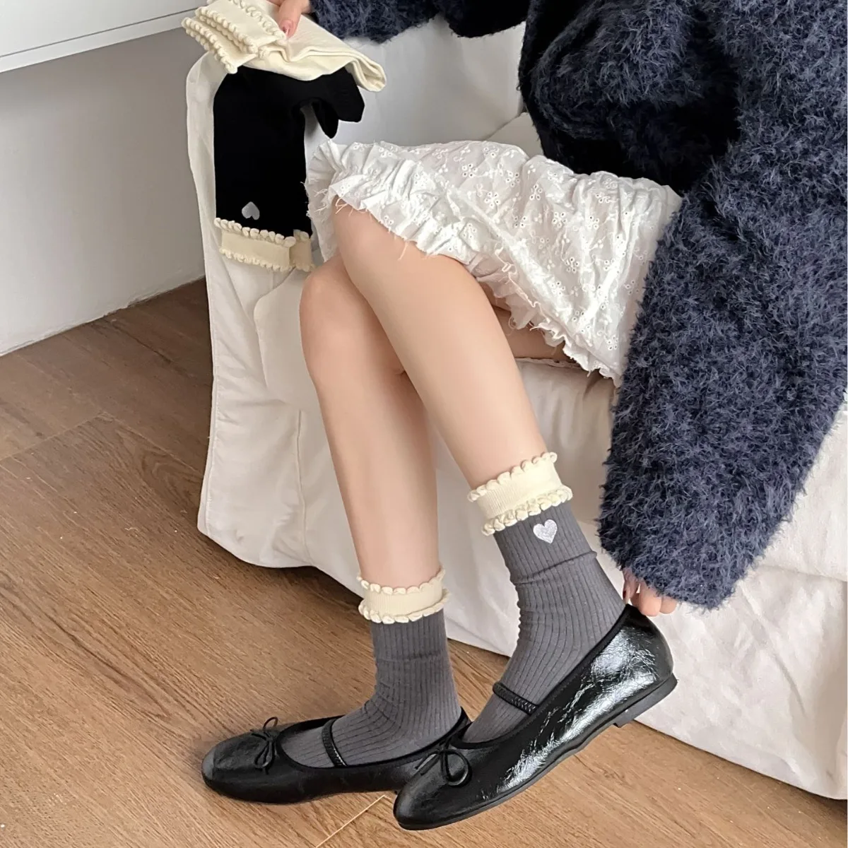 Damensocken Koreanische Spitze Liebe Kawaii Süße süße vielseitige japanische Lolita JK Bequeme hochwertige Baumwollsocken für Mädchen
