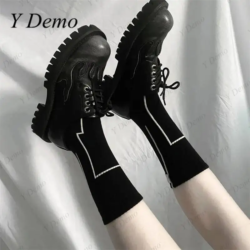 Y Demo Techwear Striped Lines Women Low Tube Socks Label Spliced Sports Socks For Female